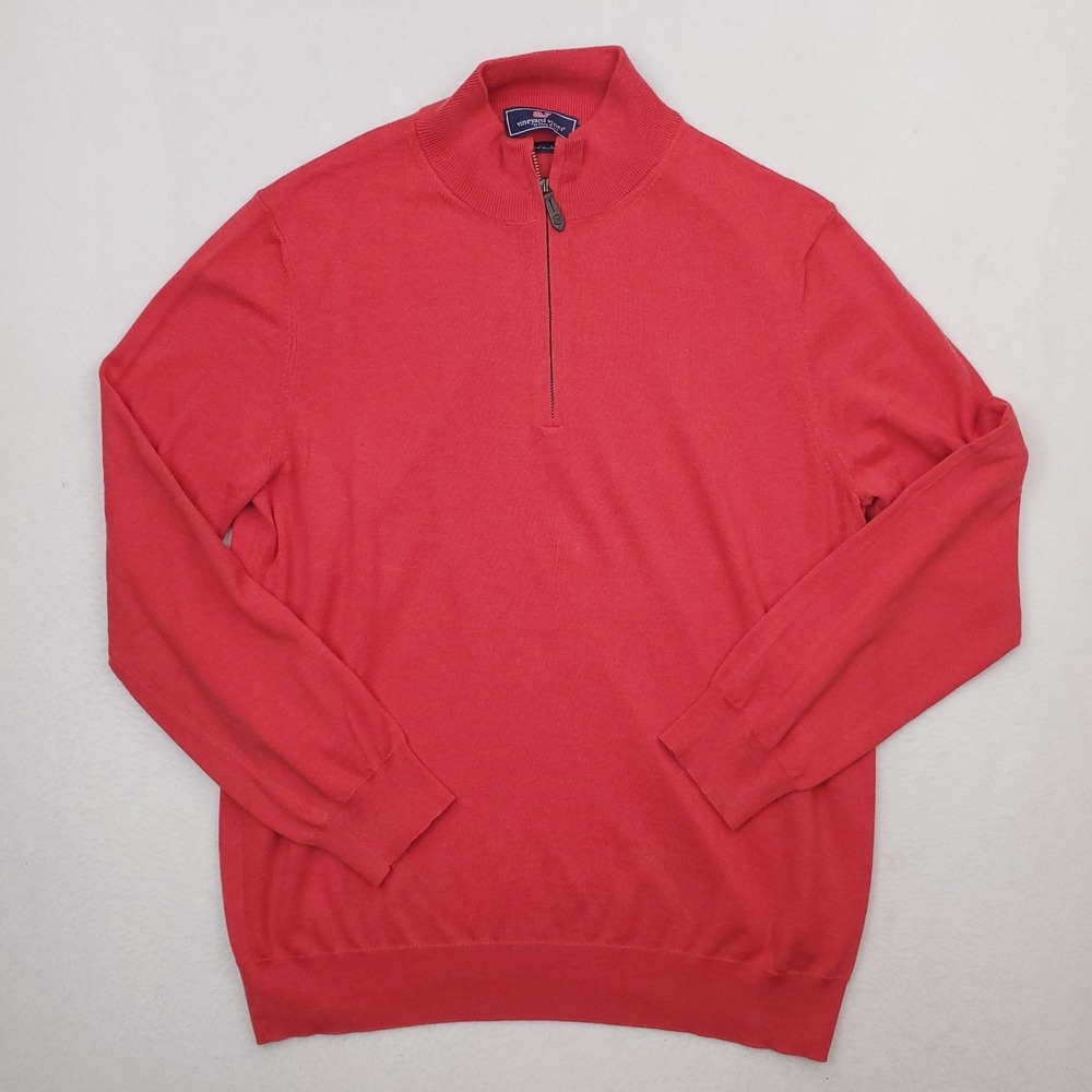 Vineyard Vines Sweater Mens Large Red Salmon Quarter Zip Pullover Cashmere Blend
